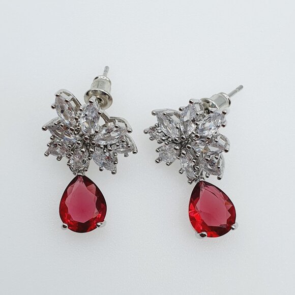 🔥NEW Water Drop Ruby💎 Moissanite look Leafy Pear Cut Dangle Earring, GPMB1412 - Picture 6 of 7